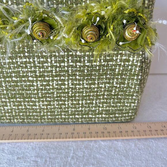 Vintage Y2K Green Preppy Funky Beads Tweed Cottage Girly Handbag Purse - Picture 3 of 11